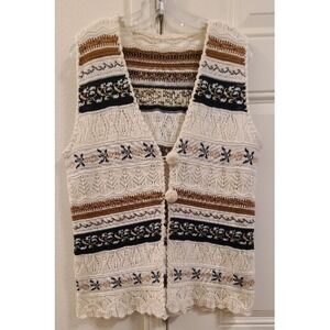 Womens Vintage Sweater Vest Sz Large Button Front Fair Isle Cottage Core Grandma